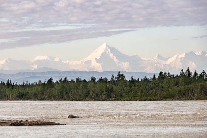a field of snow with a mountain in the background