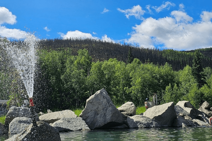 a close up of a rock next to a body of water